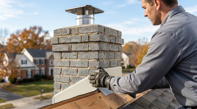 New flashing fitted against a block chimney on a Valley Stream roof