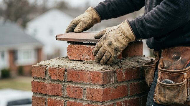 Cap with spark mesh set onto a fresh brick chimney top