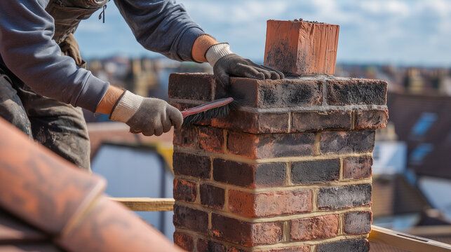 Brush scrubbing heavy soot from an old brick stack